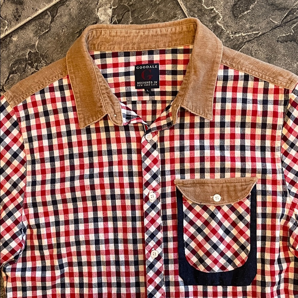 GOODALE Checkered Shirt w Corduroy Details Cottagecore Coastal Country Western